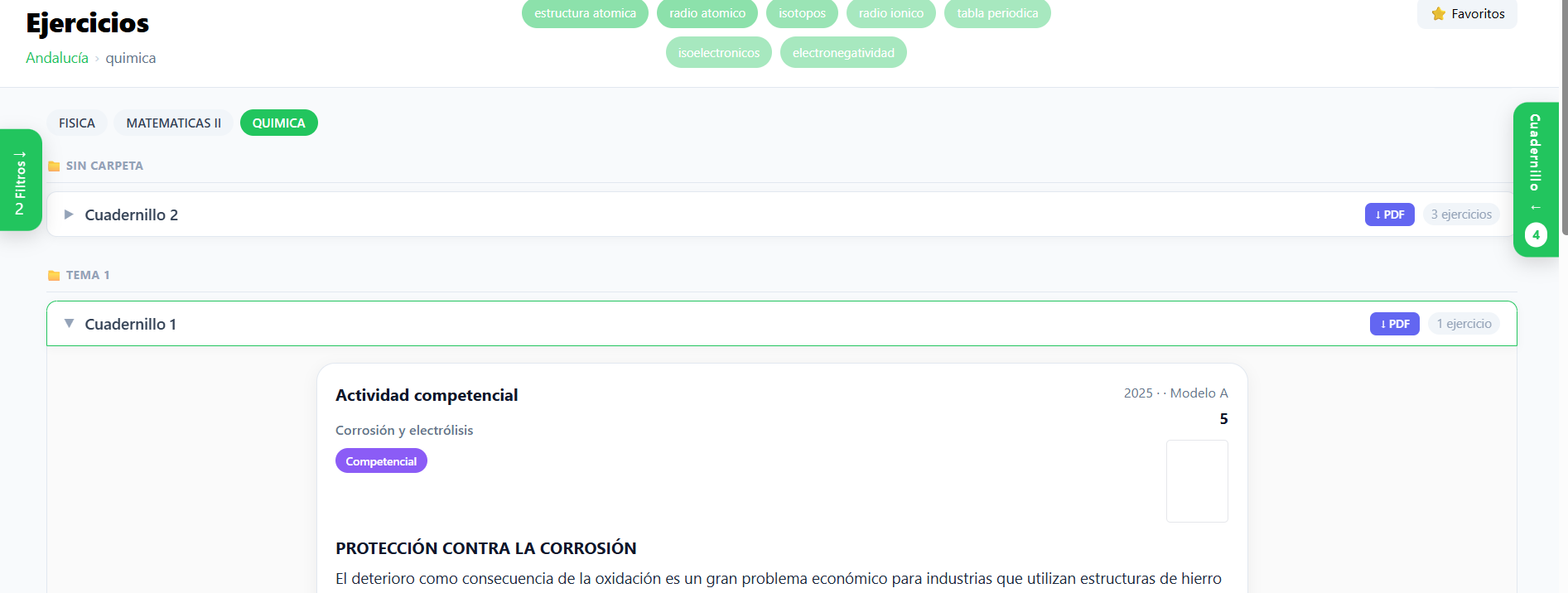 Cuadernillos de ejercicios de selectividad PEvAU exportables a PDF